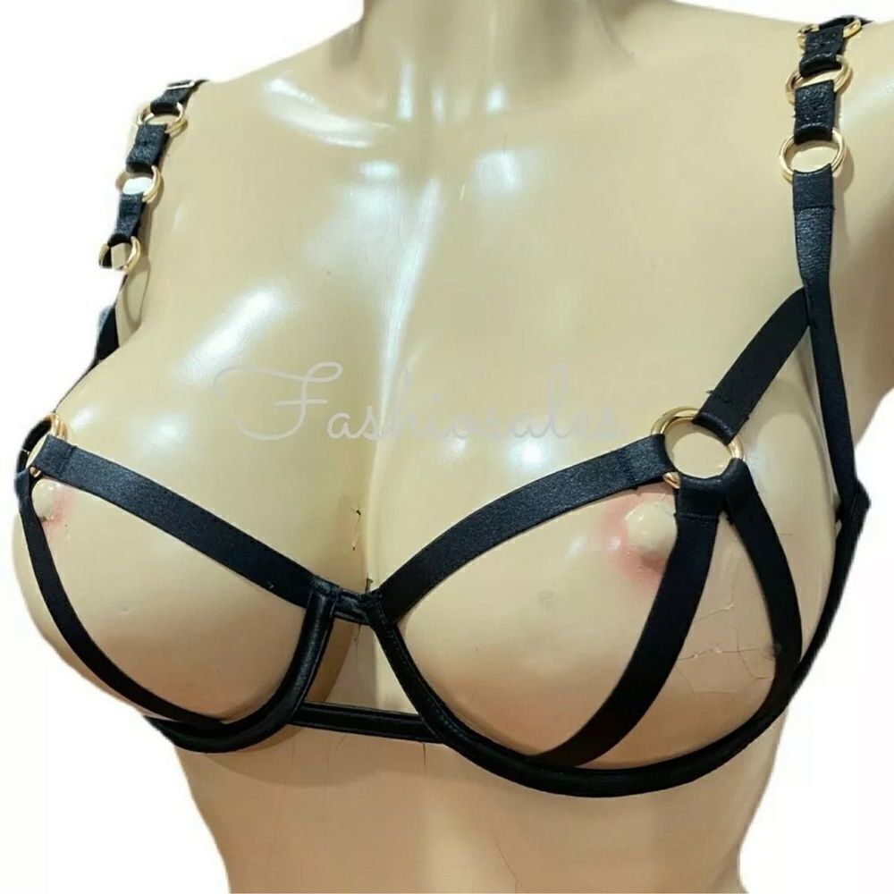 Victoria's Secret LUXE Very Sexy Gold Ring Unlined strappy Balconet Bra Black